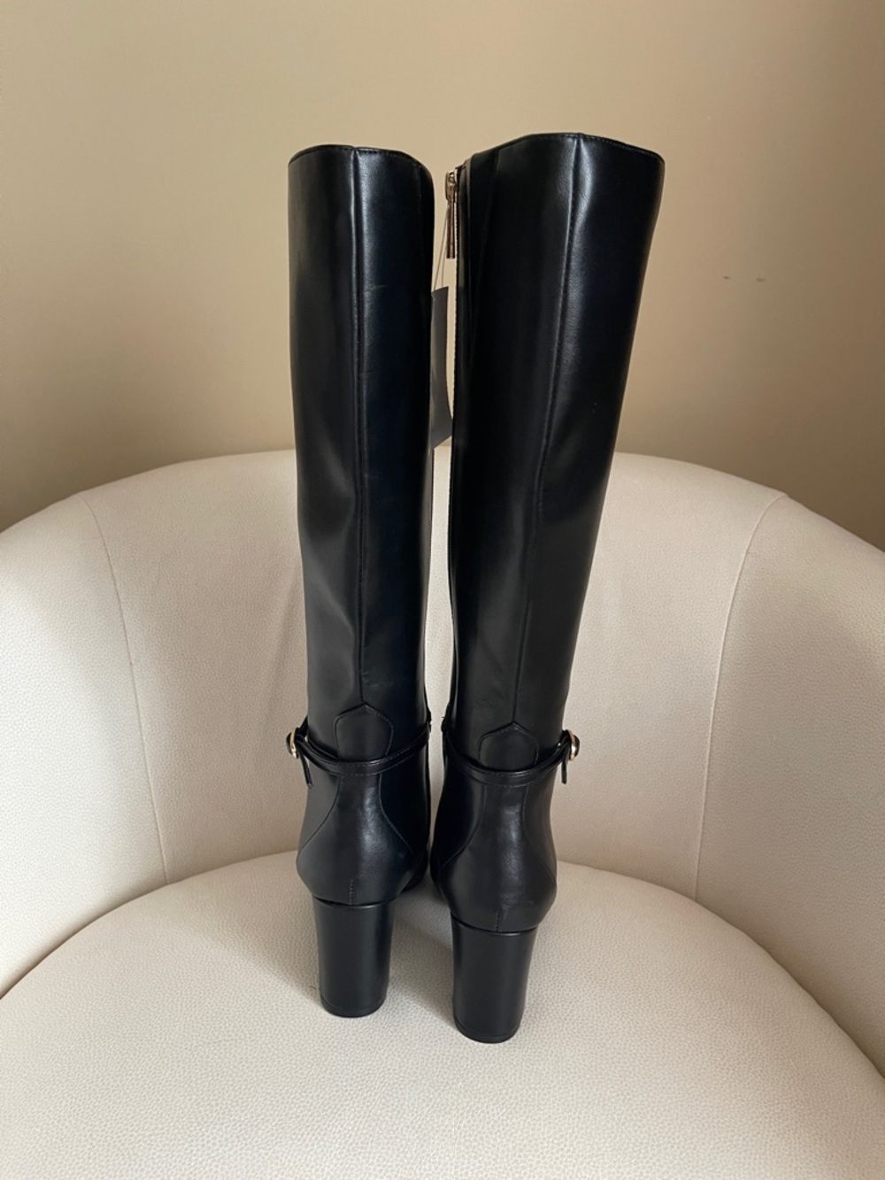 Anne Klein Black Mid-Calf Block Heel Boots with Ankle Strap - Picture 5 of 15